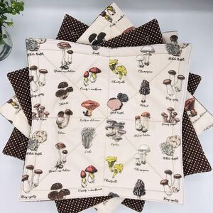 Microwave Dinner Plate Cozy, Reversible, Neutral Mushrooms, Woodland Fairy Core